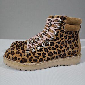 NEW Greats Lorimer Ankle Boot Womens 10 Leopard Print Calf Hair Hiking Utility